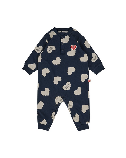 [BABY SET] Navy BB Heart Pattern Jumpsuit & Bonnet