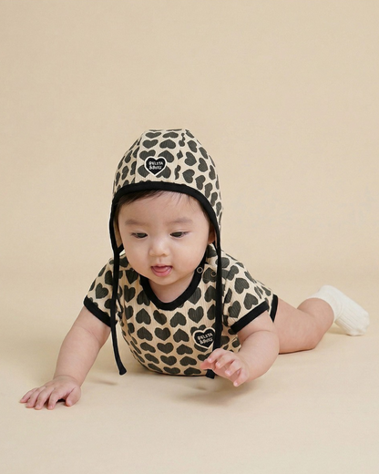 BABY Charcoal BB Heart Pattern Bonnet