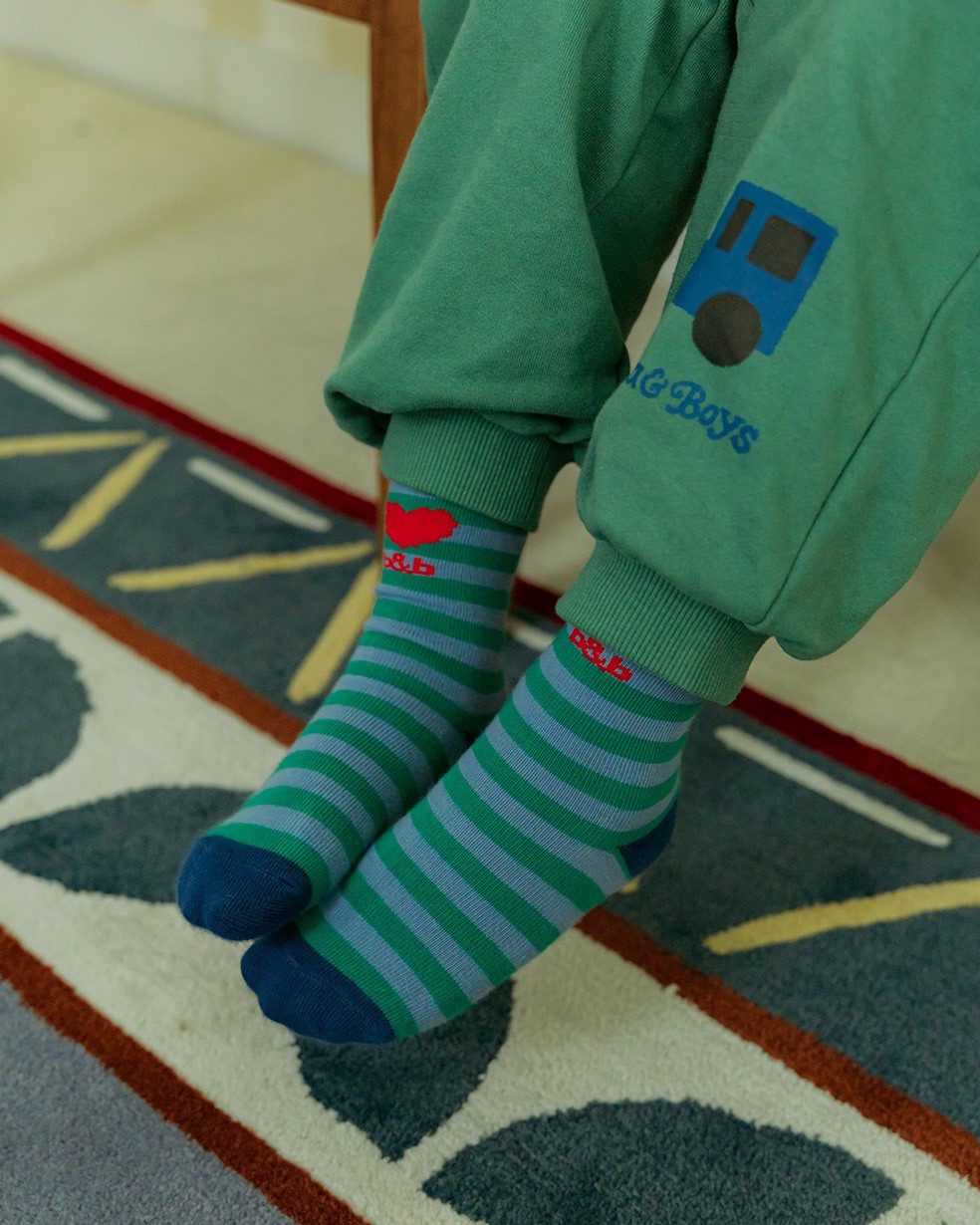 Blue Green BB Heart Stripe Socks
