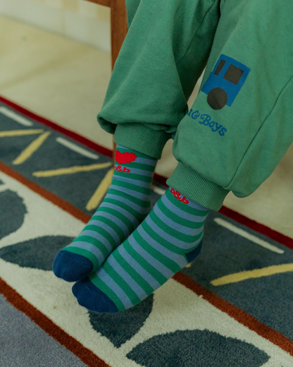 Blue Green BB Heart Stripe Socks