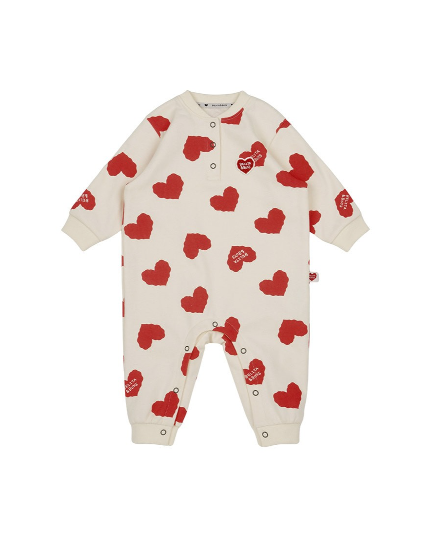[BABY SET] Red BB Heart Pattern Jumpsuit & Bonnet