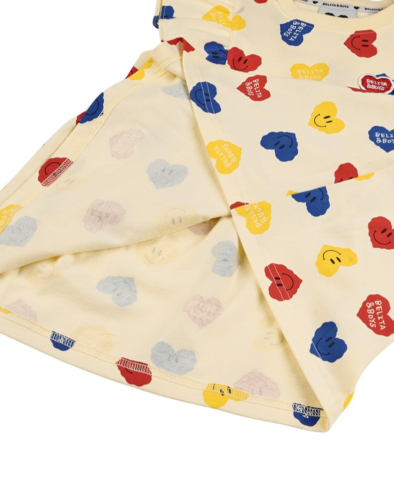 [GIRL SET] Light Yellow Smile Heart Pattern Blouse & Shorts