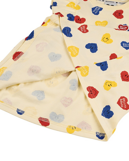[GIRL SET] Light Yellow Smile Heart Pattern Blouse & Shorts