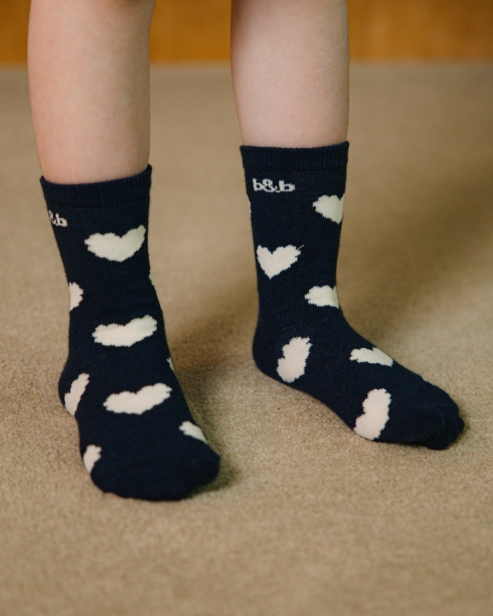 Navy Heart Pattern Socks