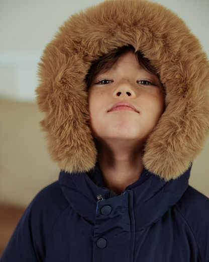 Navy Duck Down Fur Hooded Taslan Jumper