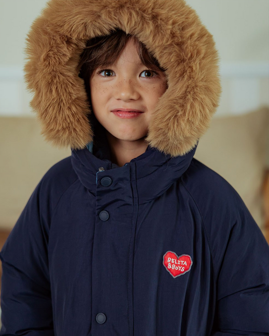 Navy Duck Down Fur Hooded Taslan Jumper