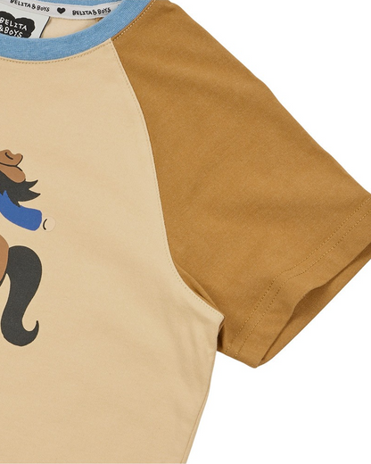 [SET] Beige Cowboy Color Block Shorts