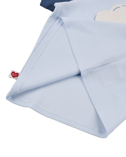 Light Blue Cloud Color Block Waffle Short Sleeve